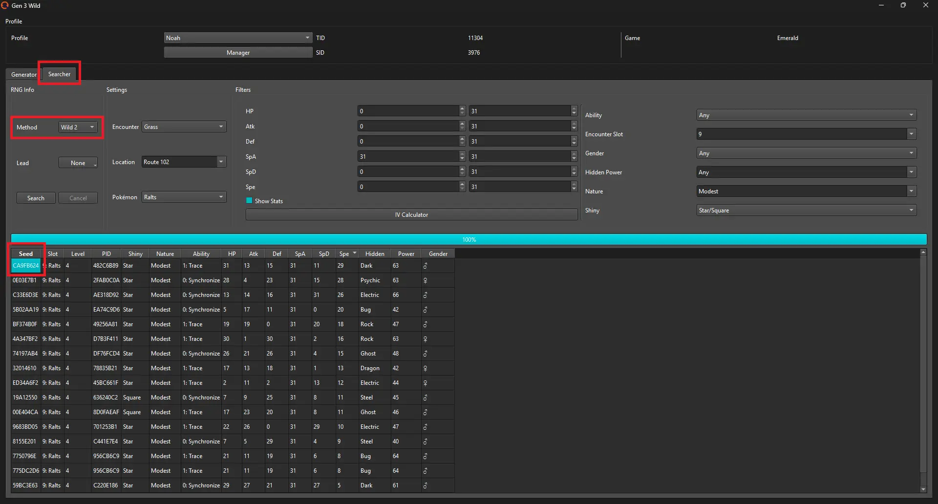 Searching target with PokeFinder