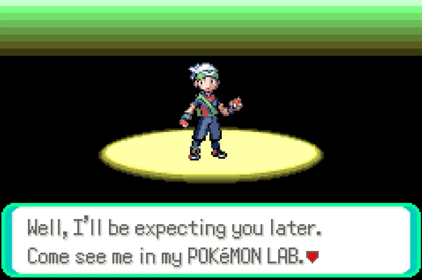 Game Image of 'Come see me in my POKEMON LAB' text