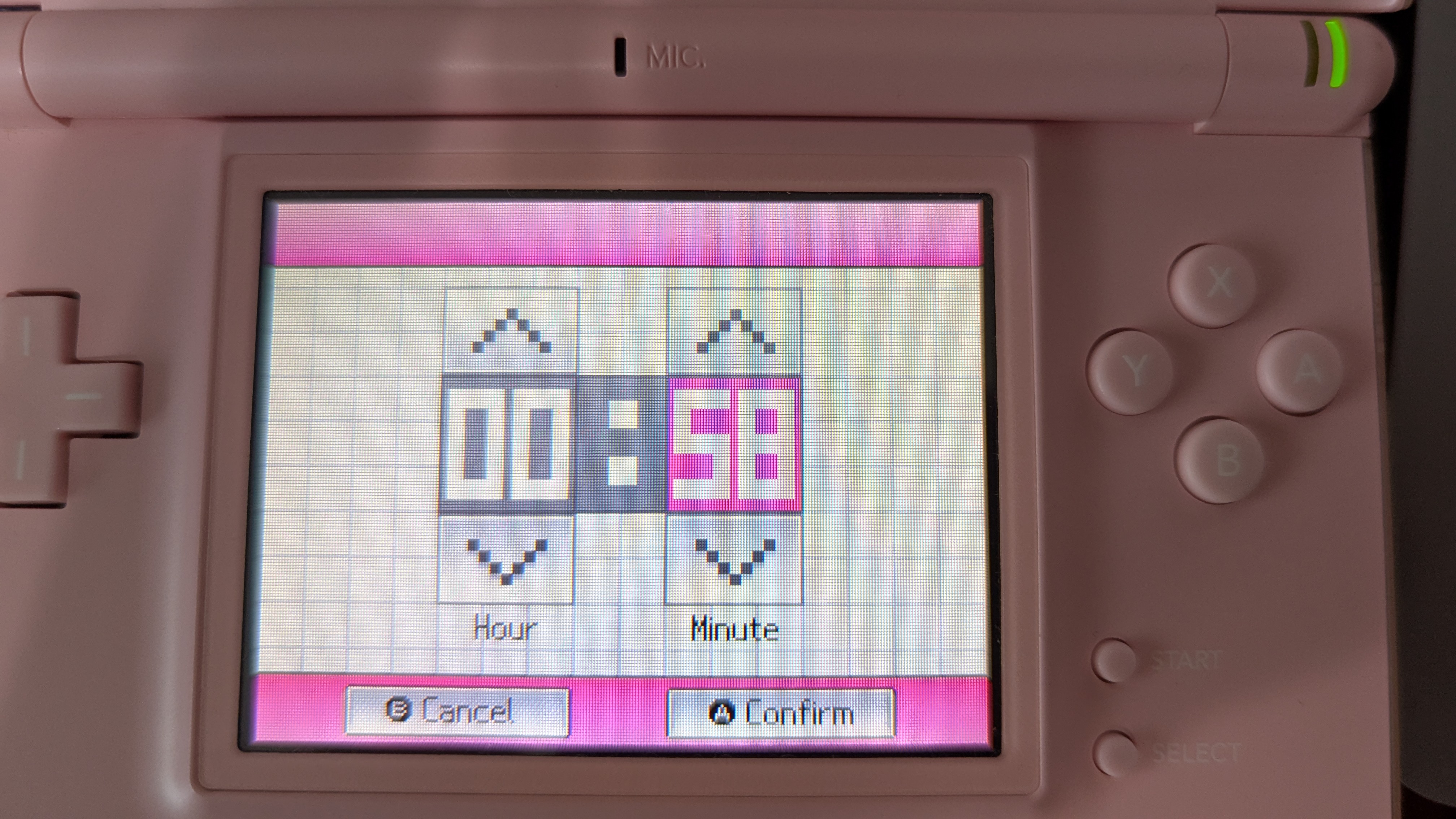 Confirm time screen